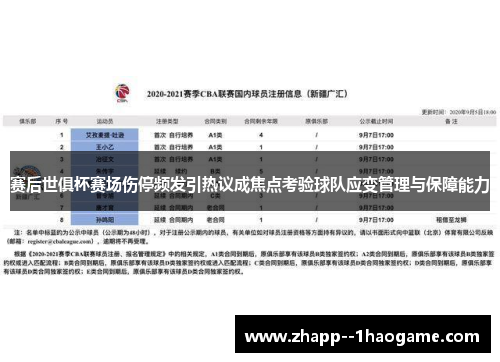 赛后世俱杯赛场伤停频发引热议成焦点考验球队应变管理与保障能力 赛后世俱杯赛场伤停频发引热议成焦点考验球队应变管理与保障能力